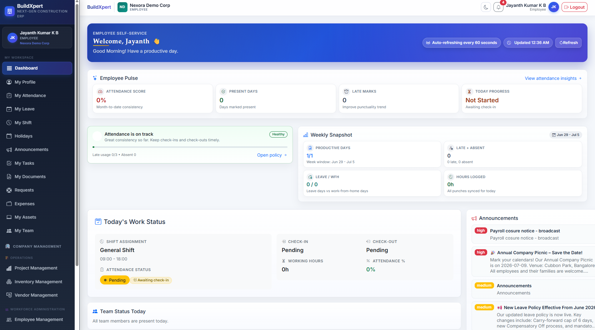 All-in-One Employee ESS Dashboard