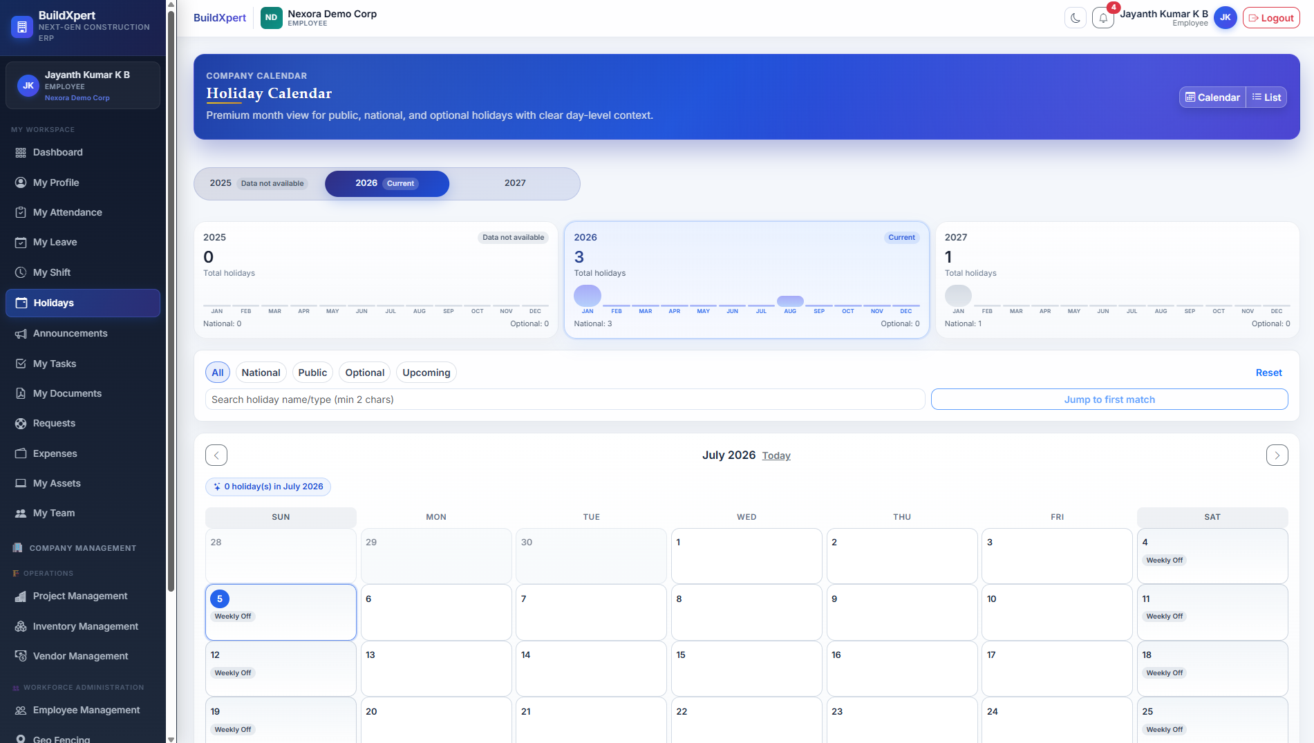 Centralized Company Holiday Calendar