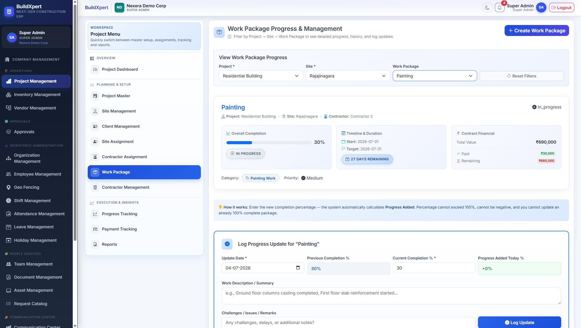 Centralized Work Package Progress & Milestones Tracker