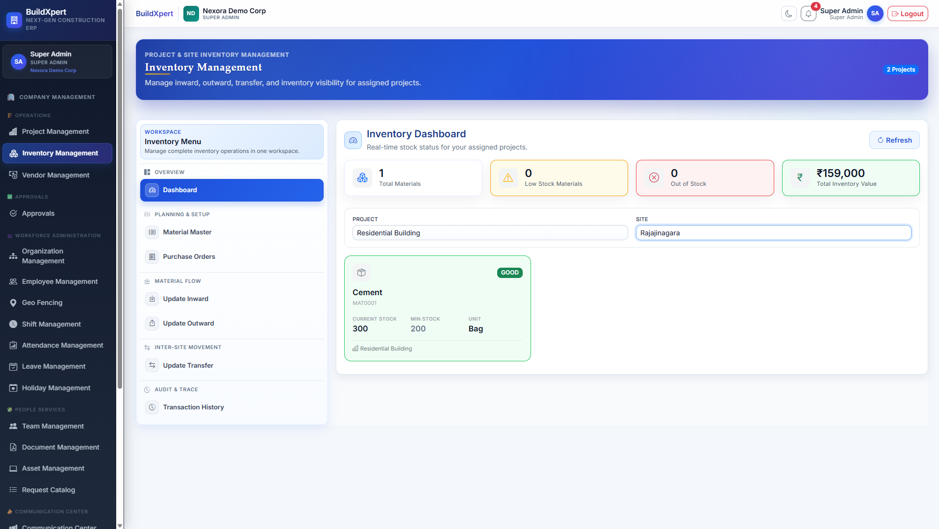 Smart Material Inventory & Stock Control Dashboard