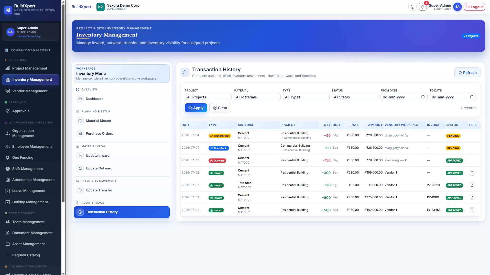 Unified Material Ledger & Transaction History